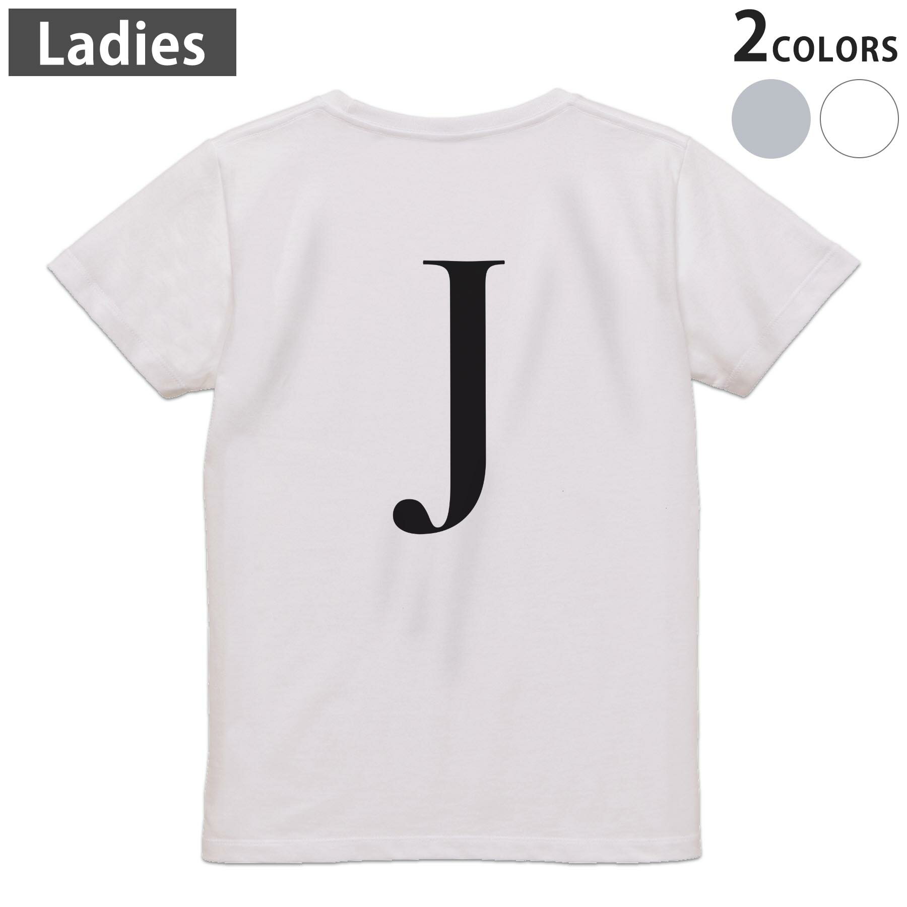 Other - Tシャツ レディース バックプリント 半袖 ホワイト グレー デザイン M Lティーシャツ T shirt 019543 文字 j アルファベット