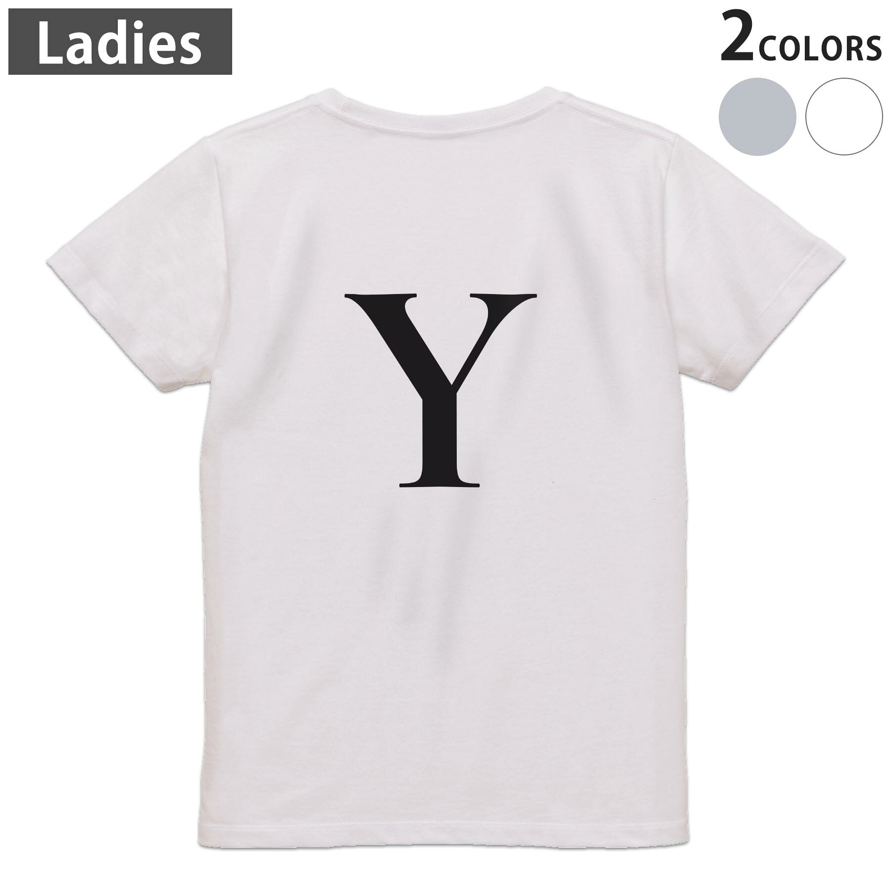 Tシャツ レディース バックプリント 半袖 ホワイト グレー デザイン M Lティーシャツ T shirt 019558 文字 y アルファベット