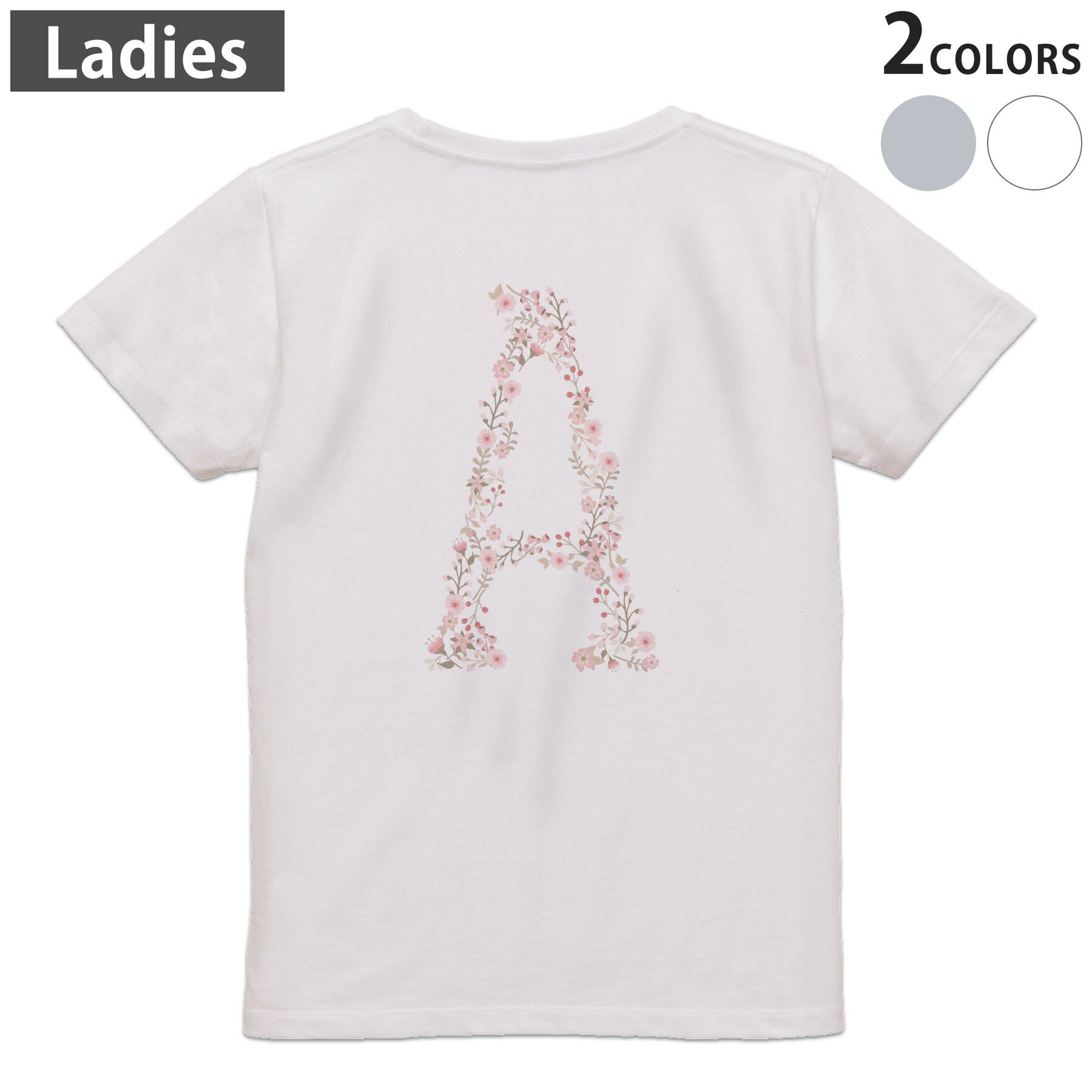 Print - Tシャツ レディース バックプリント 半袖 ホワイト グレー デザイン M Lティーシャツ T shirt 019569 文字 a アルファベット