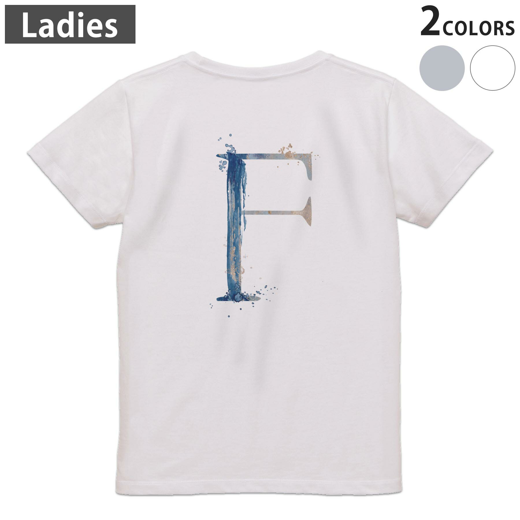 Tシャツ レディース バックプリント 半袖 ホワイト グレー デザイン M Lティーシャツ T shirt 019621 文字 f アルファベット(4.0)