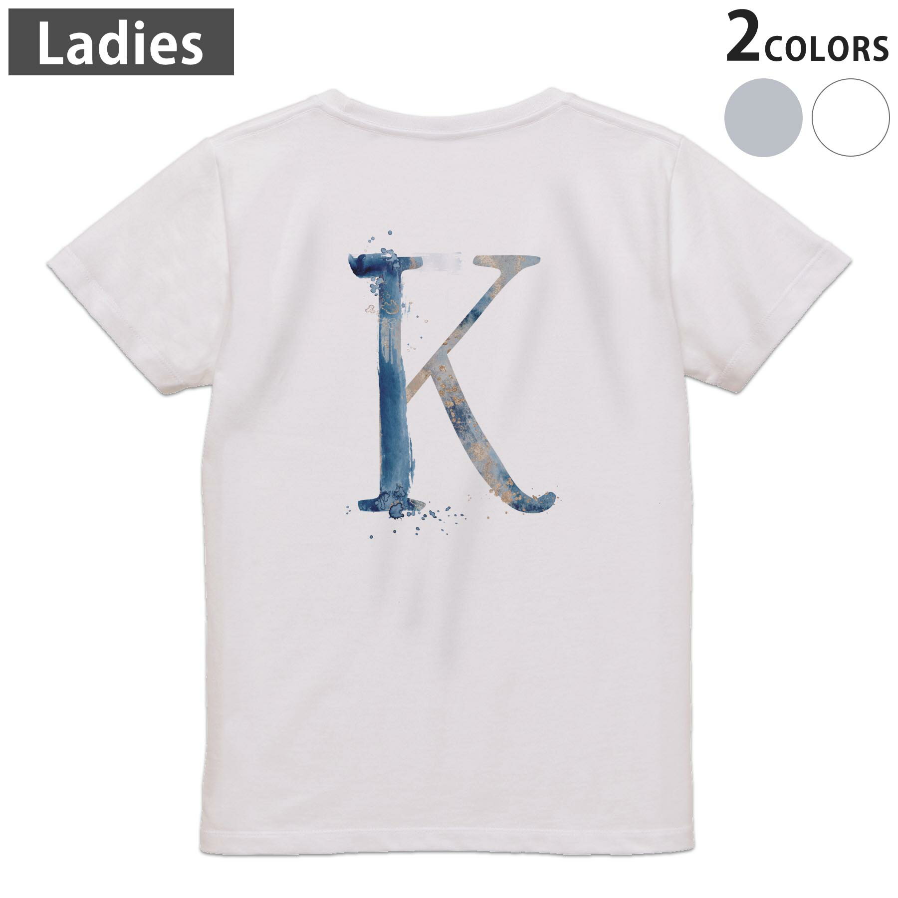 Print - Tシャツ レディース バックプリント 半袖 ホワイト グレー デザイン M Lティーシャツ T shirt 019626 文字 k アルファベット