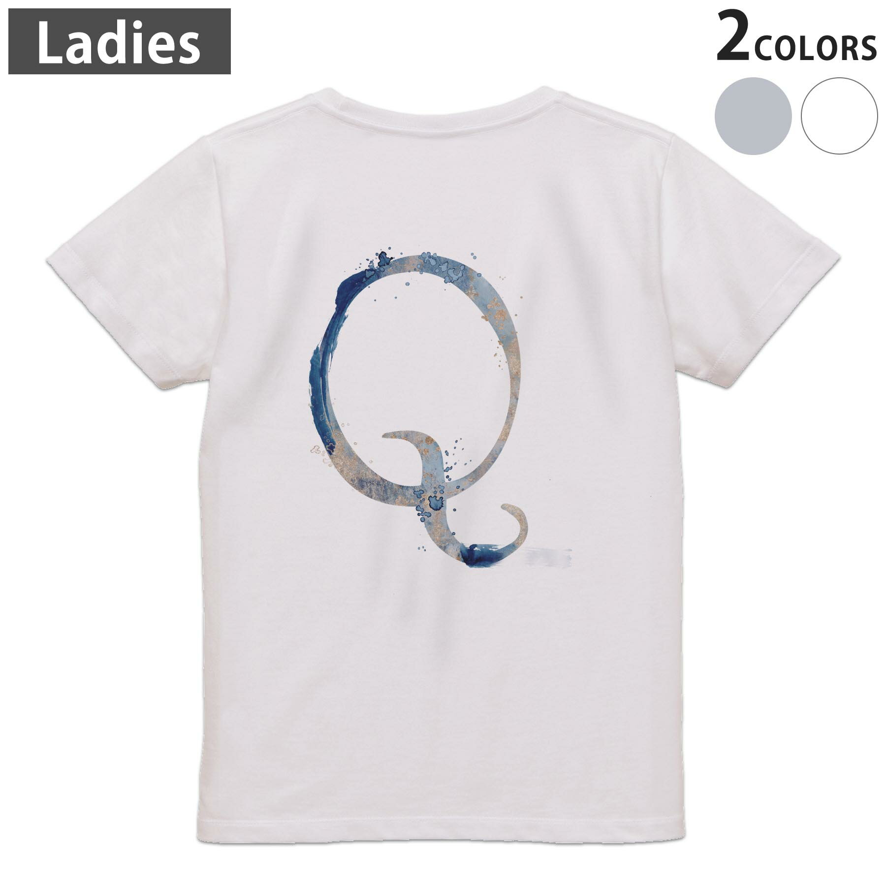 Rakuten - Tシャツ レディース バックプリント 半袖 ホワイト グレー デザイン M Lティーシャツ T shirt 019632 文字 q アルファベット