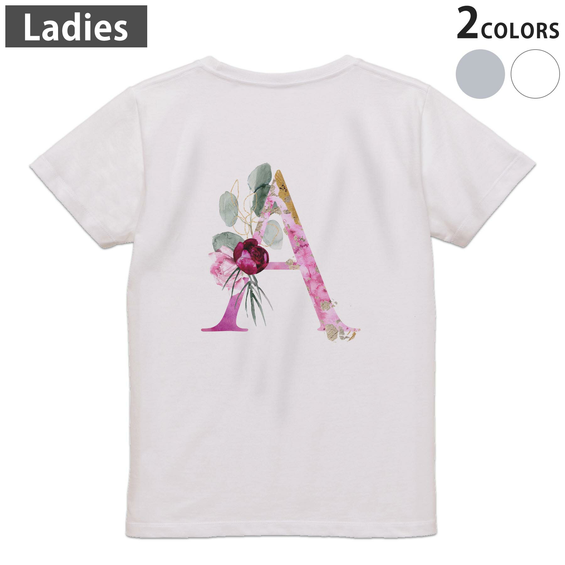 乐天商城 - Tシャツ レディース バックプリント 半袖 ホワイト グレー デザイン M Lティーシャツ T shirt 019689 文字 a アルファベット