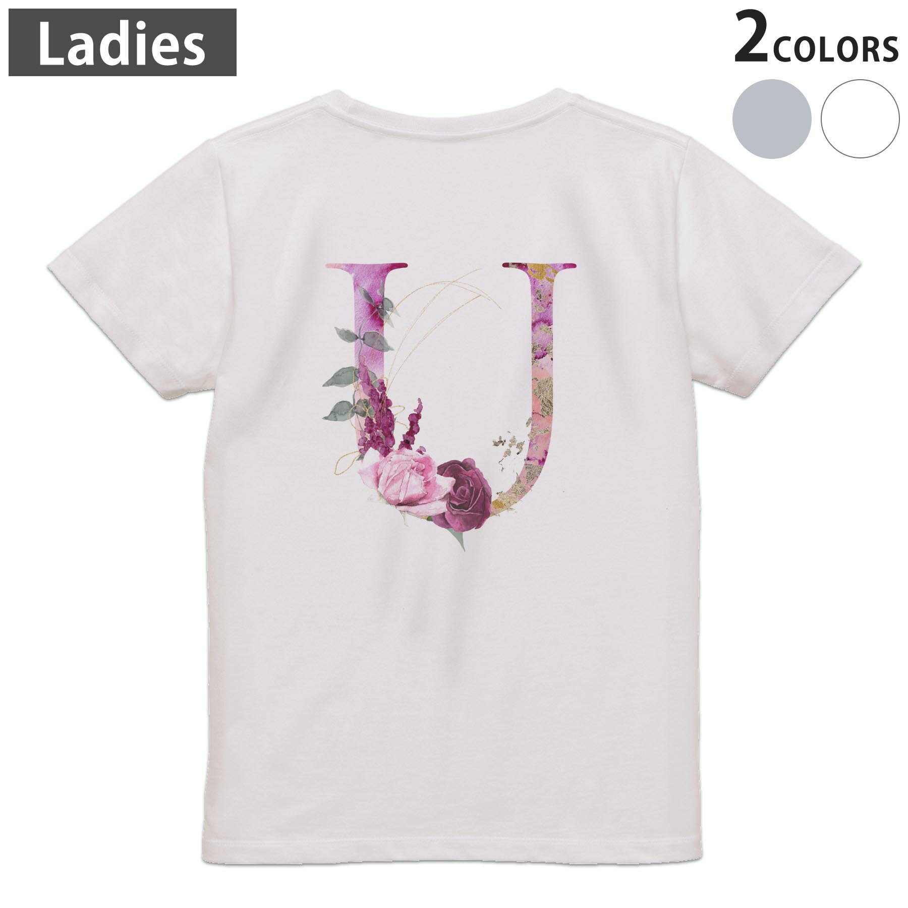 Other - Tシャツ レディース バックプリント 半袖 ホワイト グレー デザイン M Lティーシャツ T shirt 019709 文字 u アルファベット