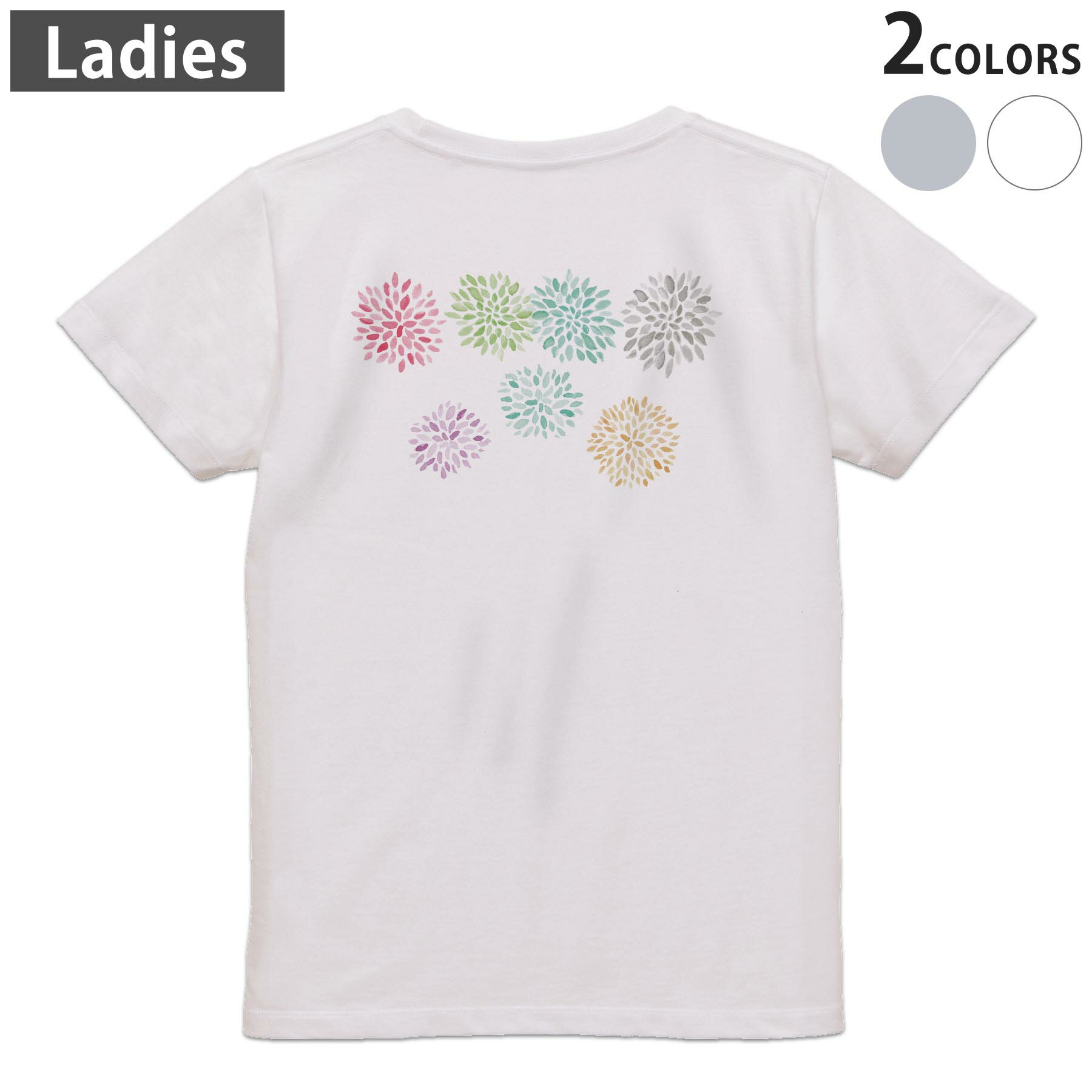 Tシャツ レディース バックプリント 半袖 ホワイト グレー デザイン M Lティーシャツ T shirt 019758 夏 打ち上げ花火 firework