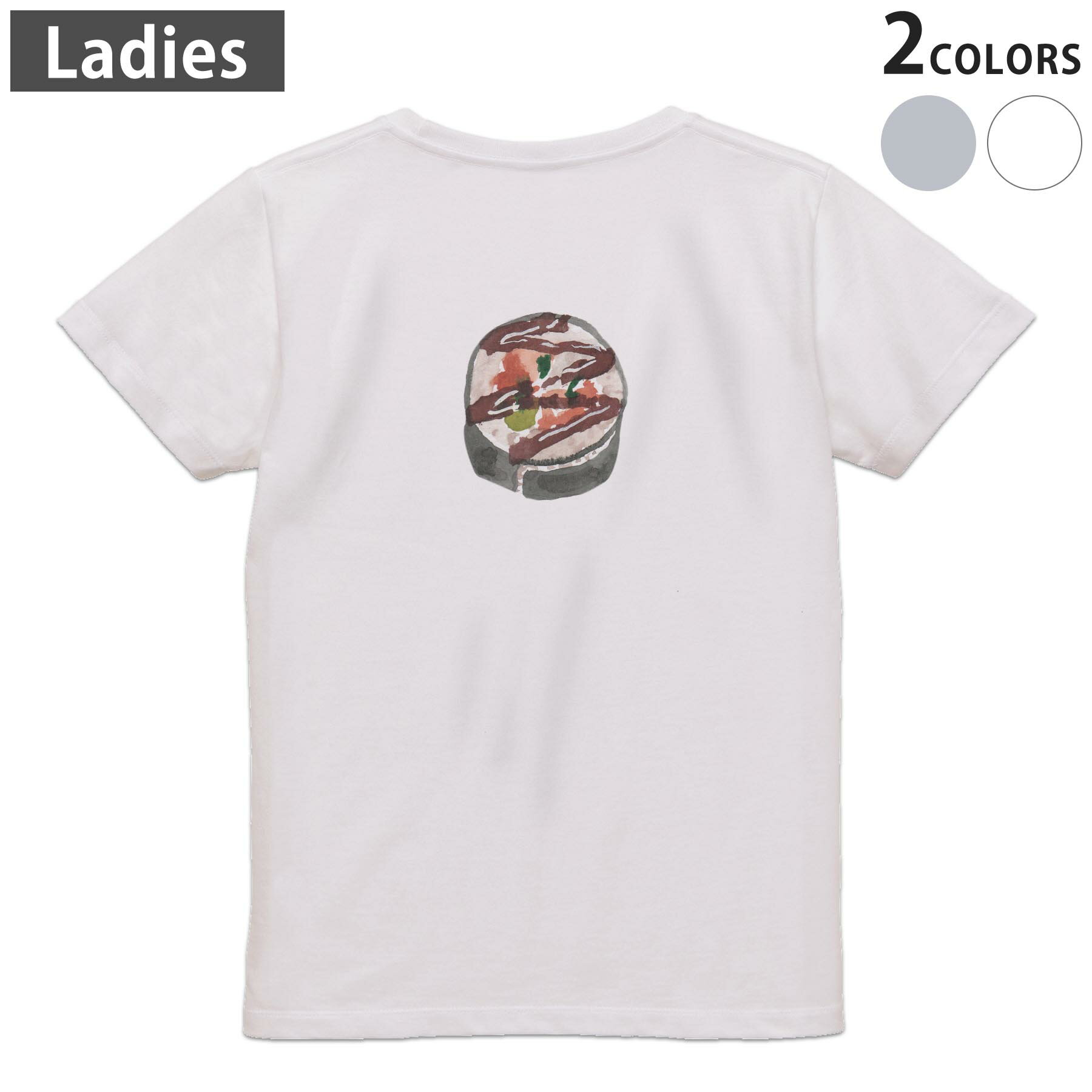 Print - Tシャツ レディース バックプリント 半袖 ホワイト グレー デザイン M Lティーシャツ T shirt 019887 お寿司 Sushi ご飯