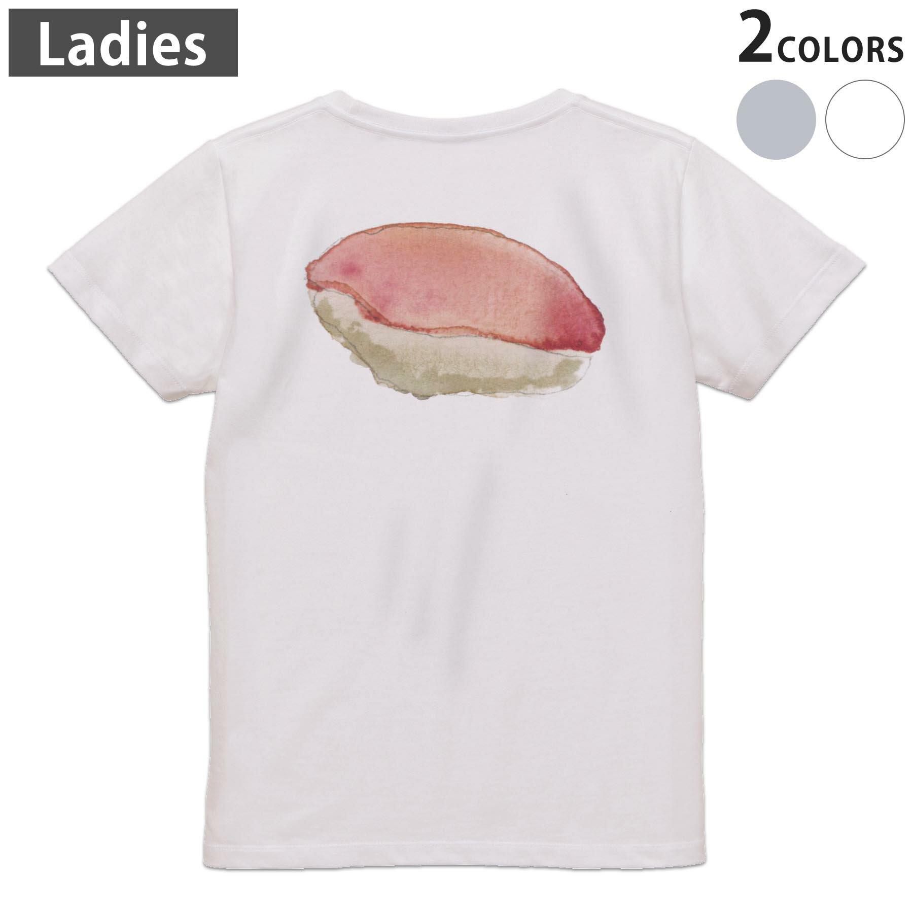 Tシャツ レディース バックプリント 半袖 ホワイト グレー デザイン M Lティーシャツ T shirt 019898 お寿司 Sushi ご飯