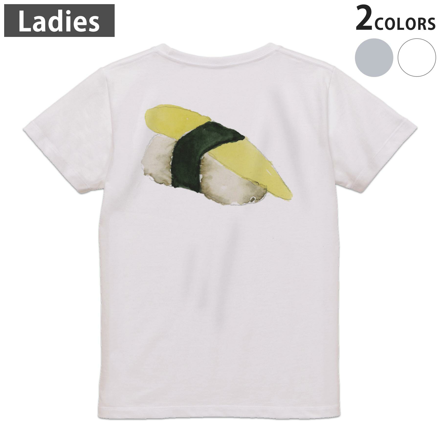 Print - Tシャツ レディース バックプリント 半袖 ホワイト グレー デザイン M Lティーシャツ T shirt 019905 お寿司 Sushi ご飯