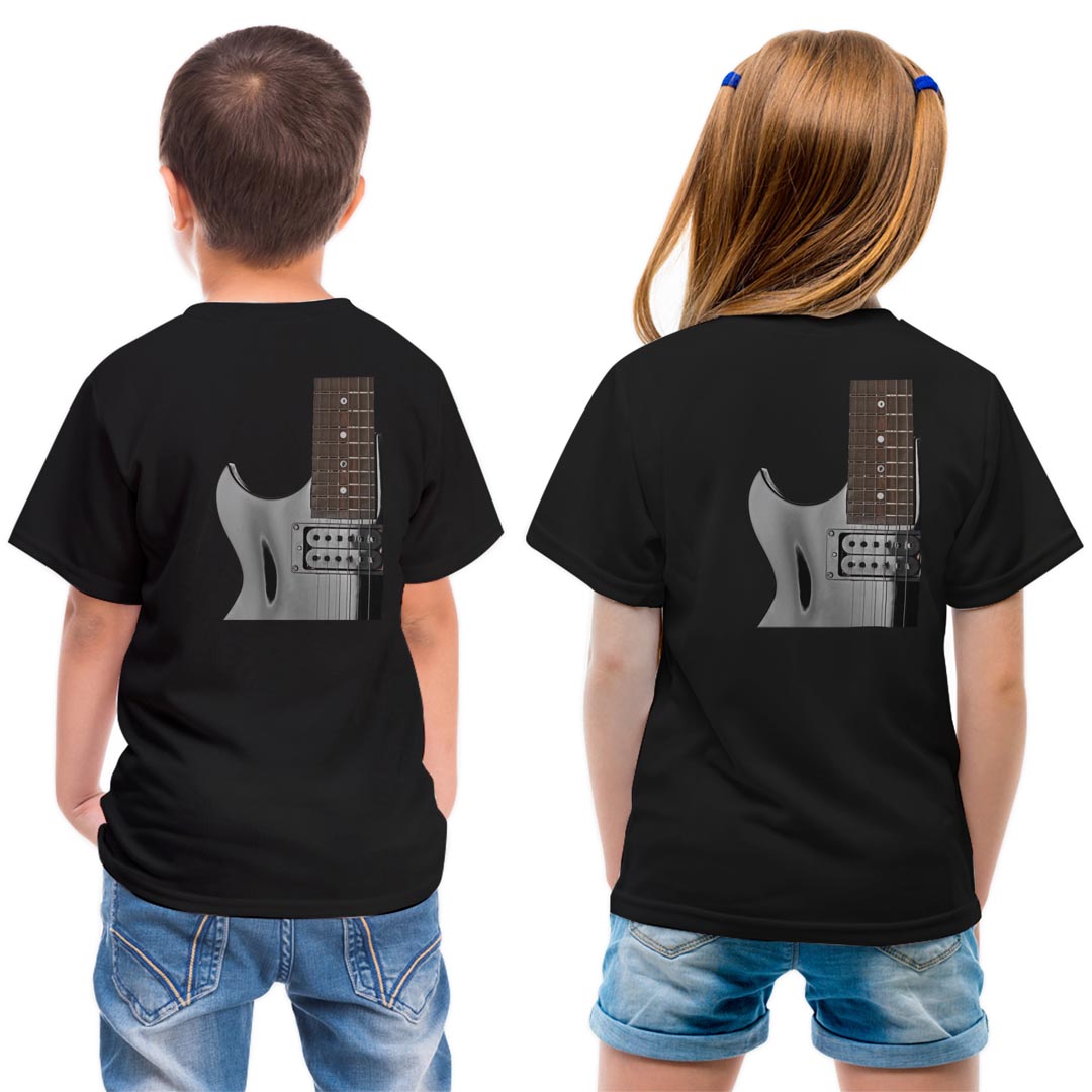tシャツ キッズ バックプリント 半袖 黒地 ブラック デザイン 90 100 110 120 130 140 150 Tシャツ ティーシャツ T shirt 000236 ギター　ベース　音楽
