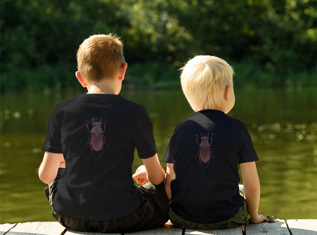 tシャツ キッズ バックプリント 半袖 黒地 ブラック デザイン 90 100 110 120 130 140 150 Tシャツ ティーシャツ T shirt 020005 stag beetle クワガタムシ