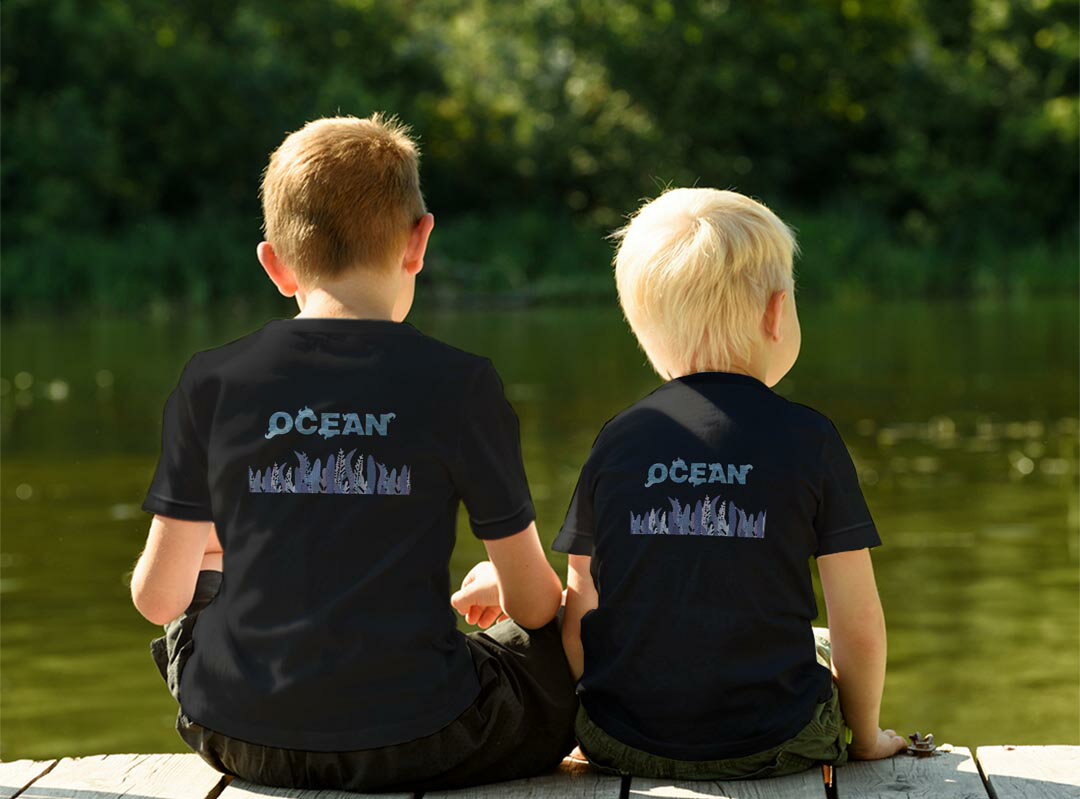 tシャツ キッズ バックプリント 半袖 黒地 ブラック デザイン 90 100 110 120 130 140 150 Tシャツ ティーシャツ T shirt 032251 海 イラスト