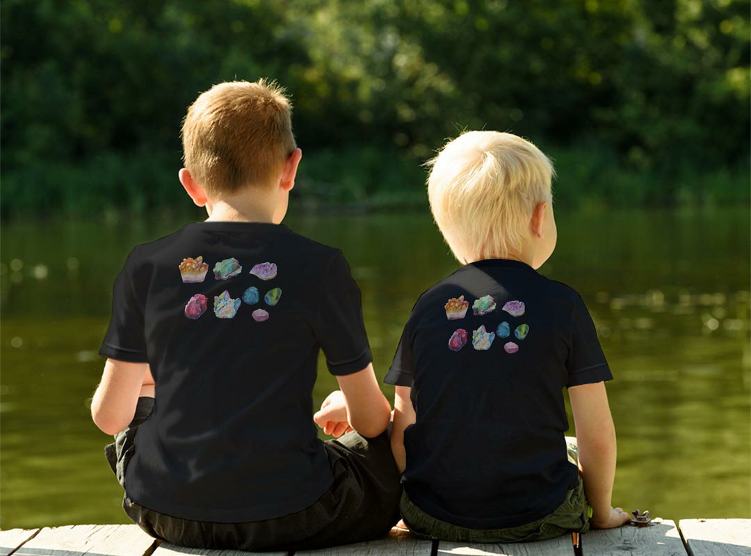 tシャツ キッズ バックプリント 半袖 黒地 ブラック デザイン 90 100 110 120 130 140 150 Tシャツ ティーシャツ T shirt 019729 鉱物 minerals 石