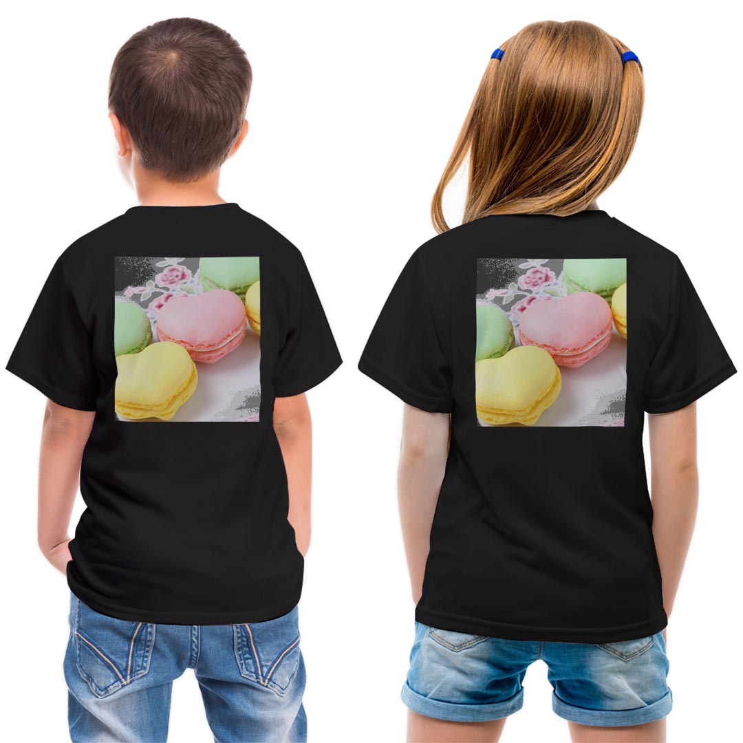 tシャツ キッズ バックプリント 半袖 黒地 ブラック デザイン 90 100 110 120 130 140 150 Tシャツ ティーシャツ T shirt 002672 マカロン カラフル 写真