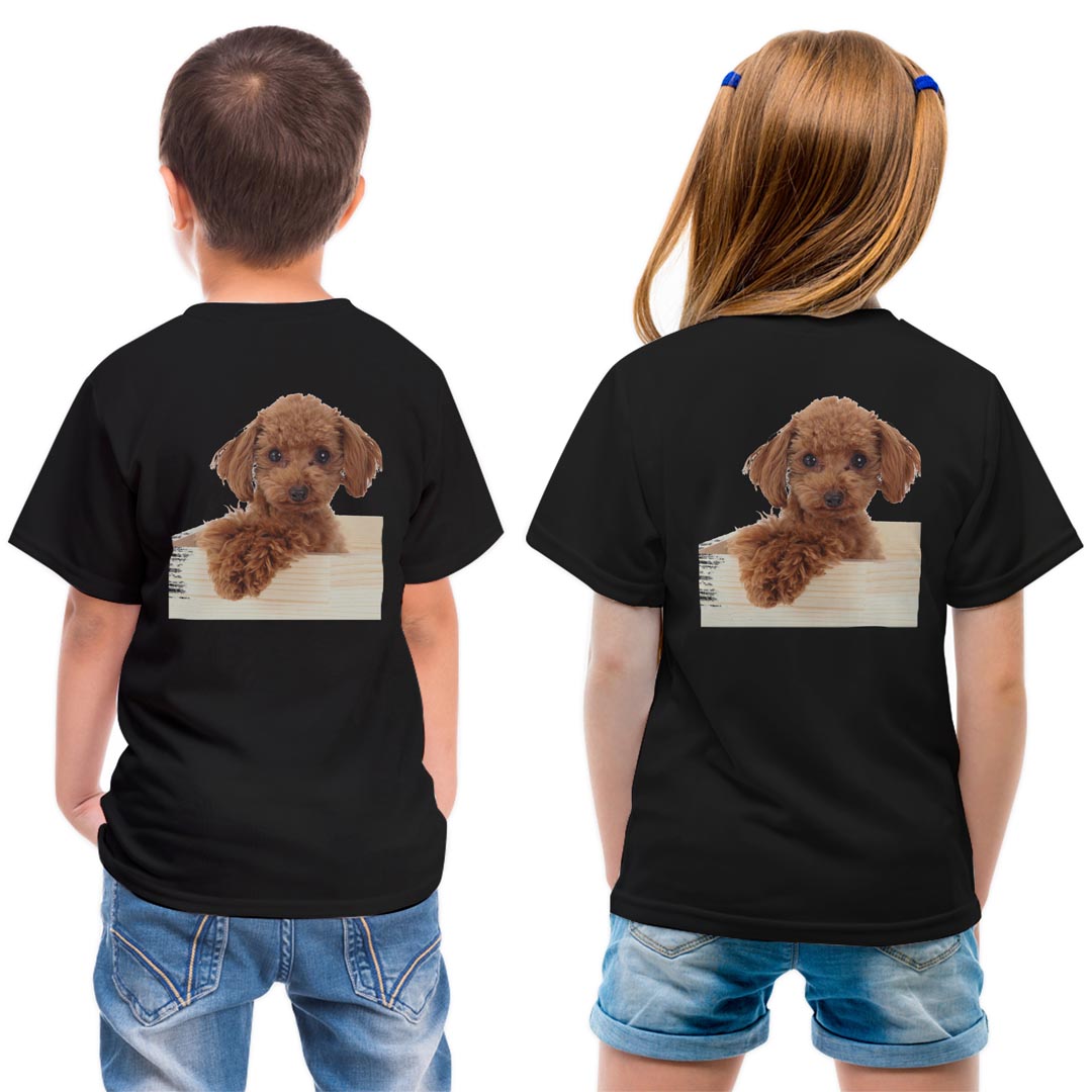 tシャツ キッズ バックプリント 半袖 黒地 ブラック デザイン 90 100 110 120 130 140 150 Tシャツ ティーシャツ T shirt 002769 犬 動物 写真