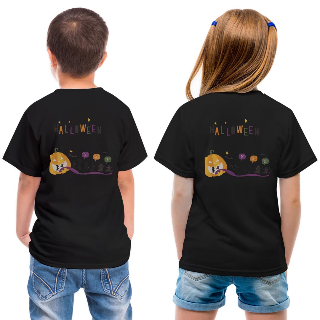 Sport - tシャツ キッズ バックプリント 半袖 黒地 ブラック デザイン 90 100 110 120 130 140 150 Tシャツ ティーシャツ T shirt 026134 かぼちゃ　子供　Halloween