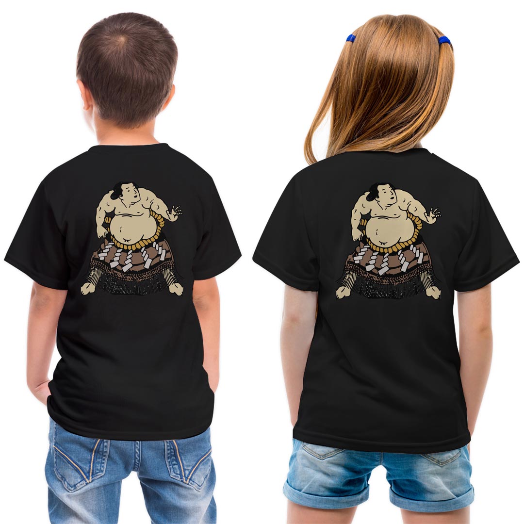 tシャツ キッズ バックプリント 半袖 黒地 ブラック デザイン 90 100 110 120 130 140 150 Tシャツ ティーシャツ T shirt 026177 相撲　関取　日本　和