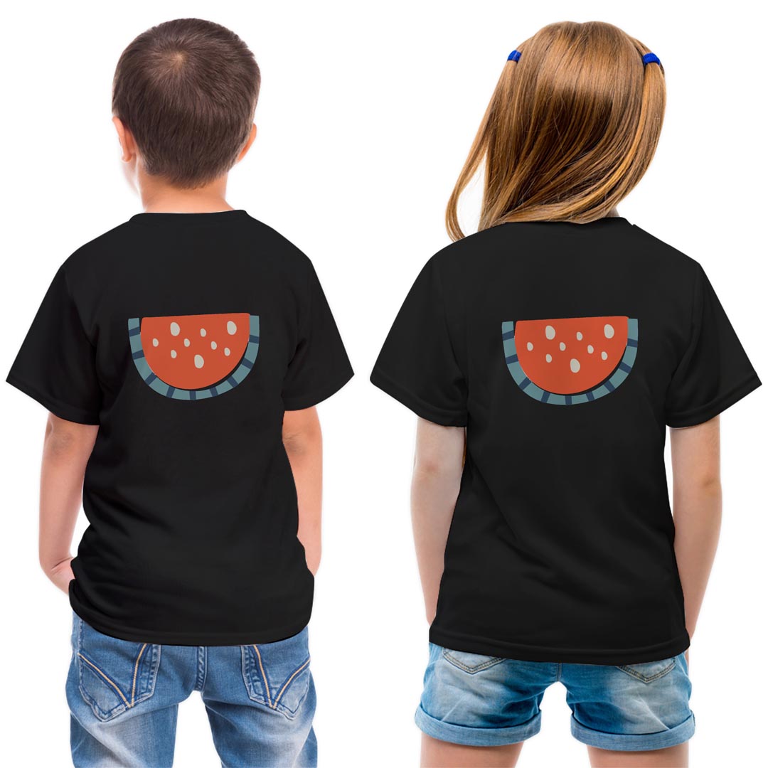 tシャツ キッズ バックプリント 半袖 黒地 ブラック デザイン 90 100 110 120 130 140 150 Tシャツ ティーシャツ T shirt 032211 スイカ