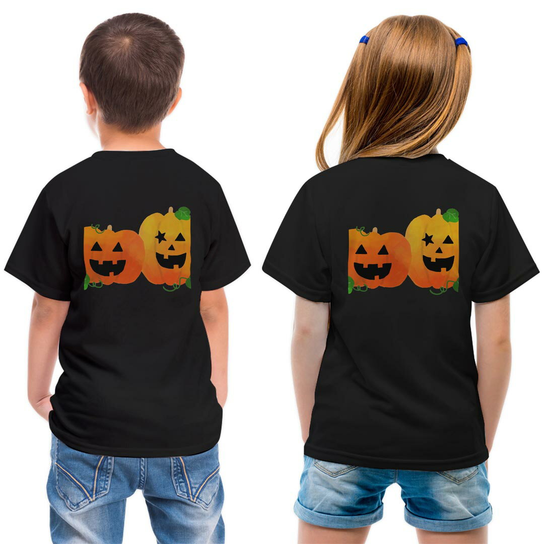 tシャツ キッズ バックプリント 半袖 黒地 ブラック デザイン 90 100 110 120 130 140 150 Tシャツ ティーシャツ T shirt 012741 ハロウィン かぼちゃ おばけ