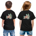 tシャツ キッズ バックプリント 半袖 黒地 ブラック デザイン 90 100 110 120 130 140 150 Tシャツ ティーシャツ T shirt 013574 花 椿 紅白