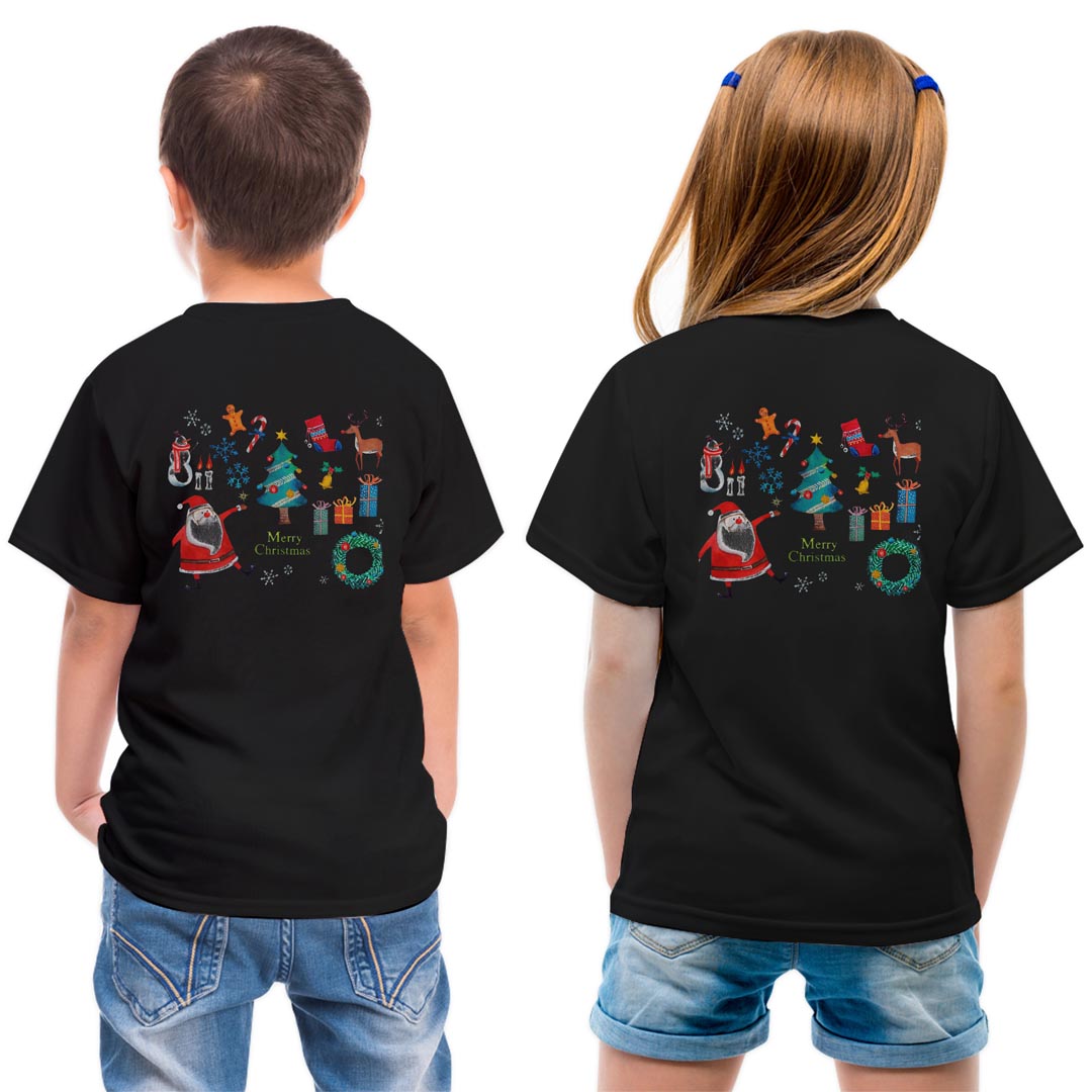 Rakuten - tシャツ キッズ バックプリント 半袖 黒地 ブラック デザイン 90 100 110 120 130 140 150 Tシャツ ティーシャツ T shirt 015610 クリスマス　クリスマスツリー　サンタ