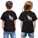 tシャツ キッズ バックプリント 半袖 黒地 ブラック デザイン 90 100 110 120 130 140 150 Tシャツ ティーシャツ T shirt 016303 おおかみ イラスト 動物(4)