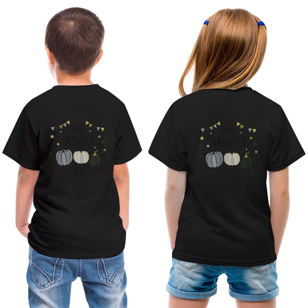 tシャツ キッズ バックプリント 半袖 黒地 ブラック デザイン 90 100 110 120 130 140 150 Tシャツ ティーシャツ T shirt 017442 かぼちゃ パンプキン おしゃれ