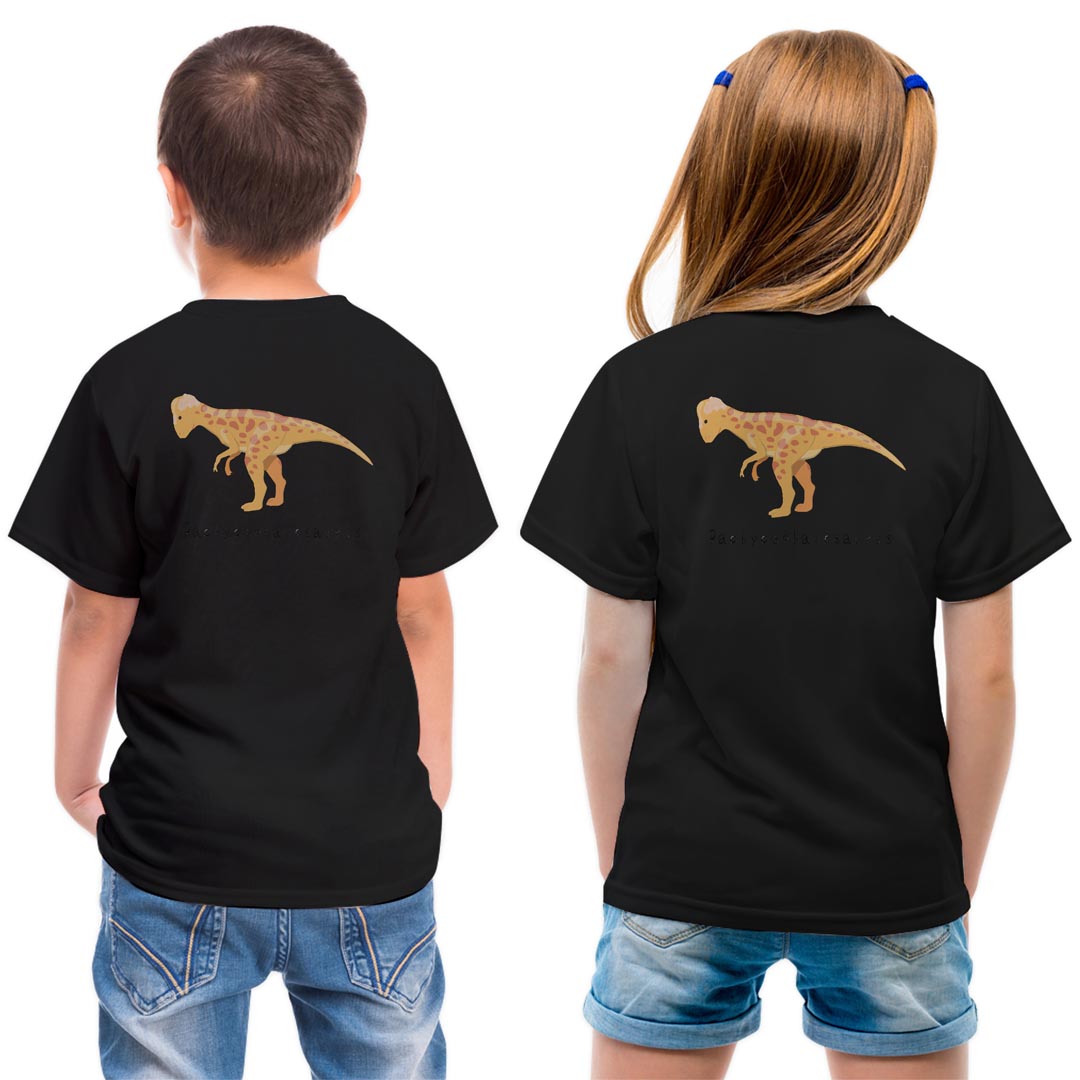 tシャツ キッズ バックプリント 半袖 黒地 ブラック デザイン 90 100 110 120 130 140 150 Tシャツ ティーシャツ T shirt 017690 パキケファロサウルス saurus 恐竜