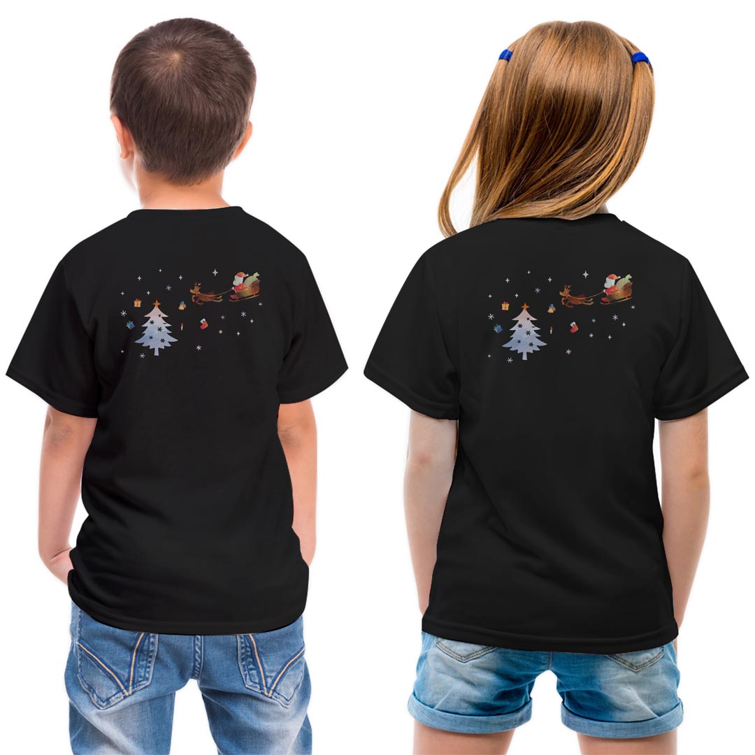 Shirts, T-Shirts - tシャツ キッズ バックプリント 半袖 黒地 ブラック デザイン 90 100 110 120 130 140 150 Tシャツ ティーシャツ T shirt 017832 トナカイ　サンタ　雪