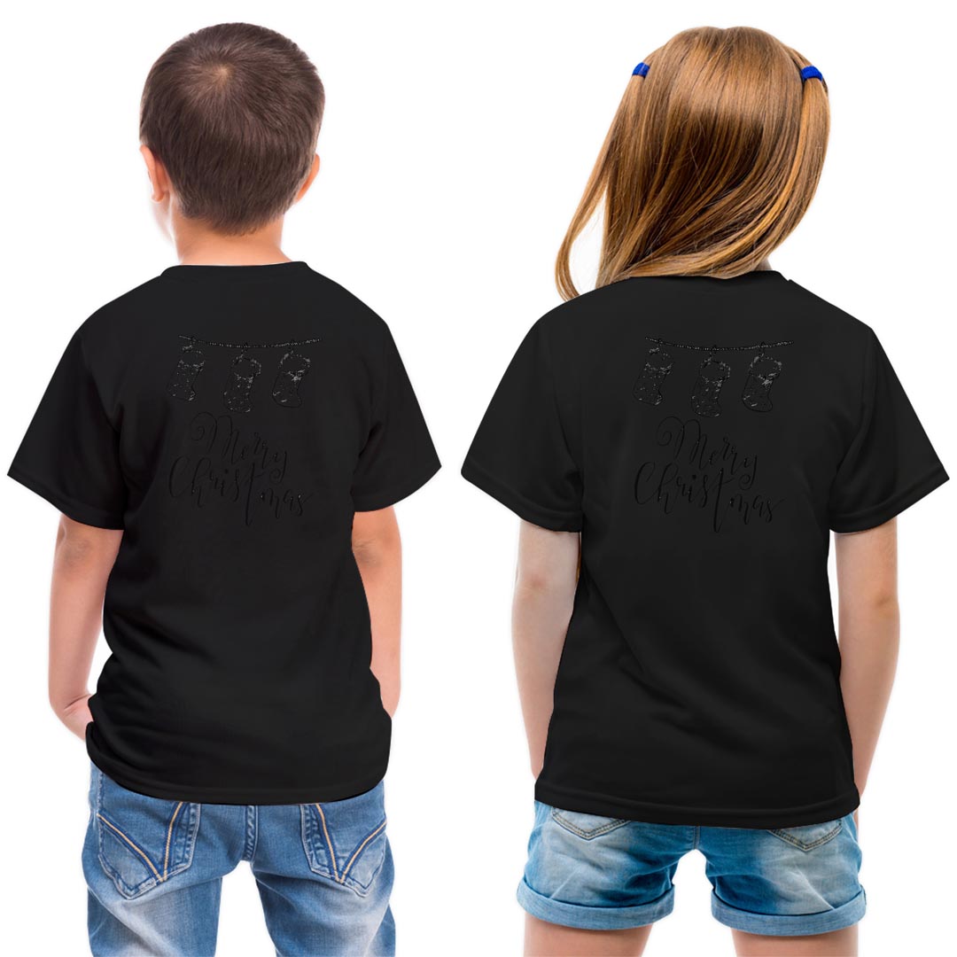 乐天商城 - tシャツ キッズ バックプリント 半袖 黒地 ブラック デザイン 90 100 110 120 130 140 150 Tシャツ ティーシャツ T shirt 017833 靴下　クリスマス　文字