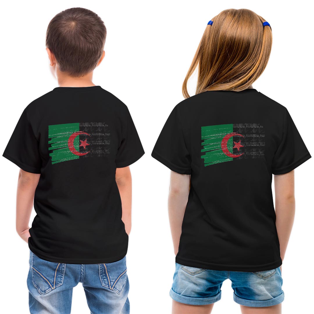 tシャツ キッズ バックプリント 半袖 黒地 ブラック デザイン 90 100 110 120 130 140 150 Tシャツ ティーシャツ T shirt 018380 algeria アルジェリア