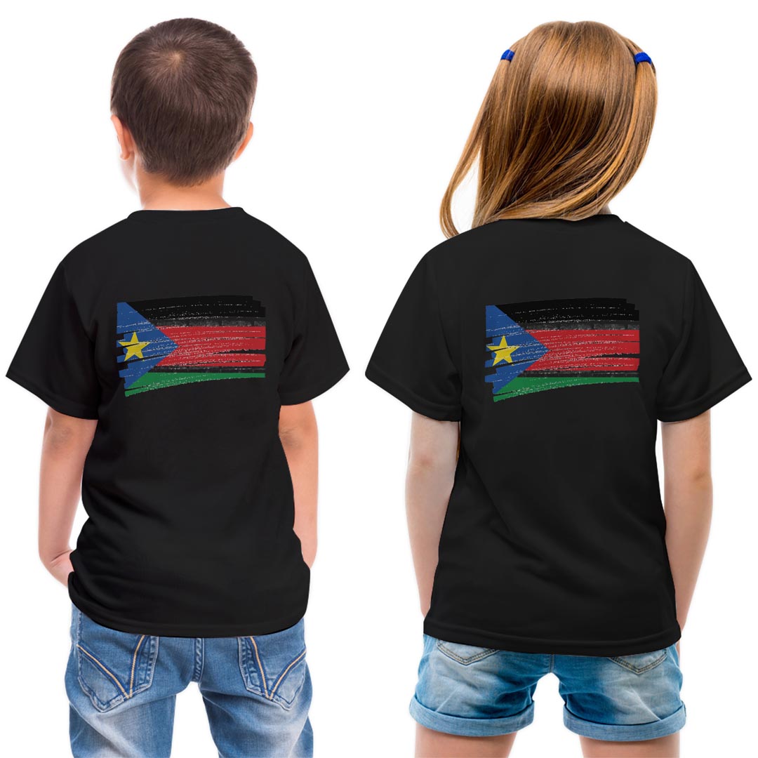 tシャツ キッズ バックプリント 半袖 黒地 ブラック デザイン 90 100 110 120 130 140 150 Tシャツ ティーシャツ T shirt 018565 south-sudan 南スーダン