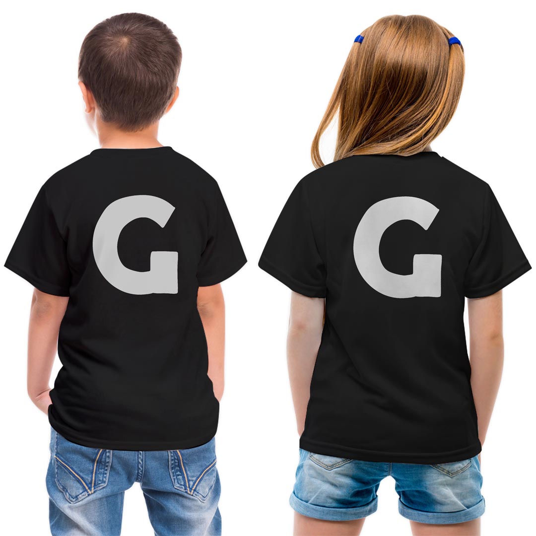 tシャツ キッズ バックプリント 半袖 黒地 ブラック デザイン 90 100 110 120 130 140 150 Tシャツ ティーシャツ T shirt 019187 文字 g アルファベット(4.0)