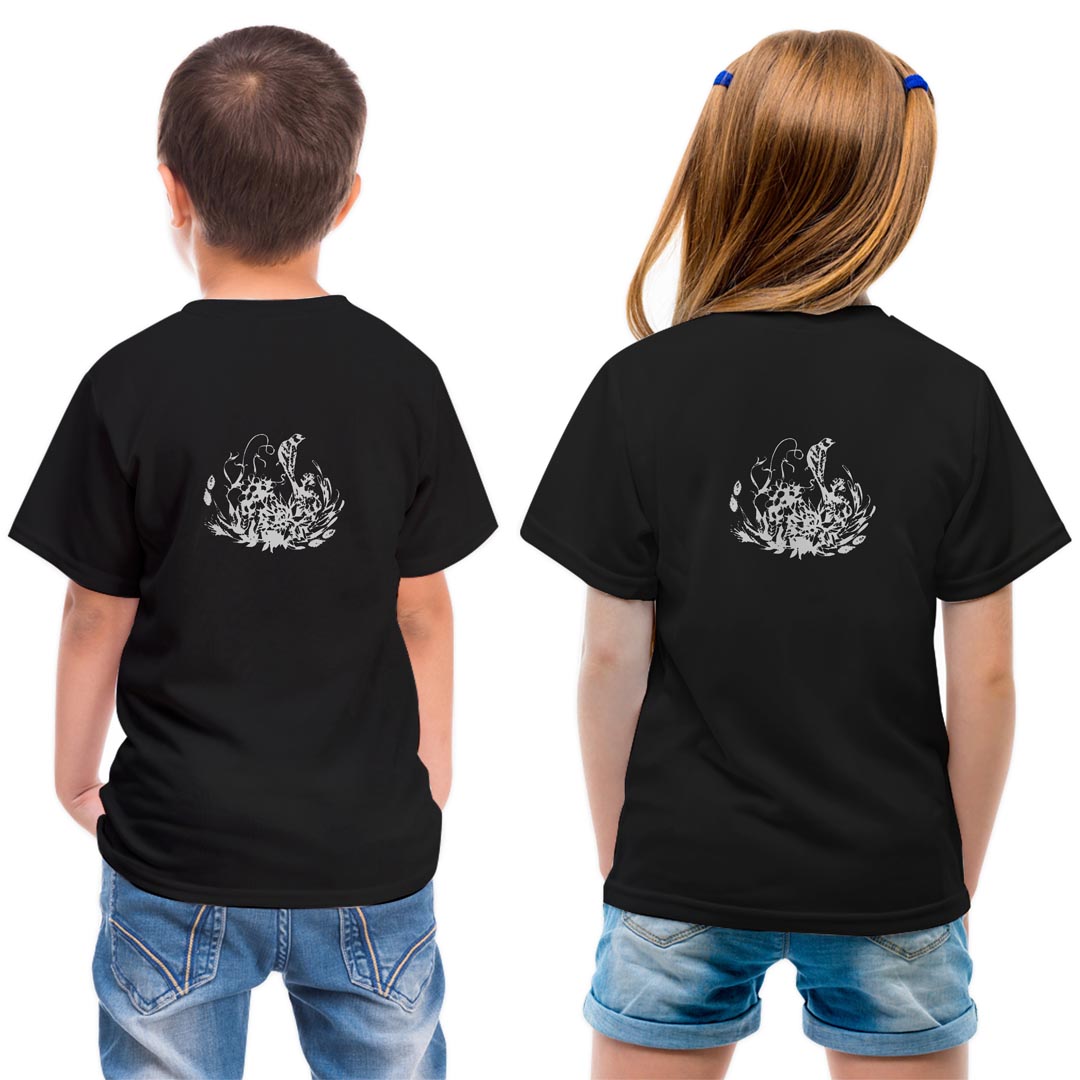 tシャツ キッズ バックプリント 半袖 黒地 ブラック デザイン 90 100 110 120 130 140 150 Tシャツ ティーシャツ T shirt 019565 flower モノクロ 花