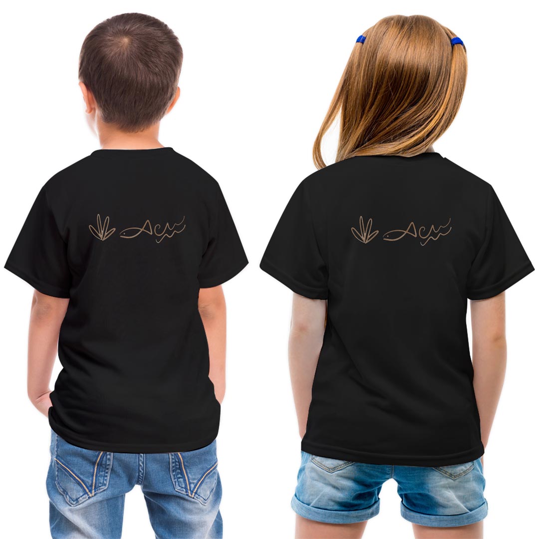 tシャツ キッズ バックプリント 半袖 黒地 ブラック デザイン 90 100 110 120 130 140 150 Tシャツ ティーシャツ T shirt 019920 海の生物 かわいい