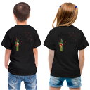 tシャツ キッズ バックプリント 半袖 黒地 ブラック デザイン 90 100 110 120 130 140 150 Tシャツ ティーシャツ T shirt 019989 お元旦 お正月