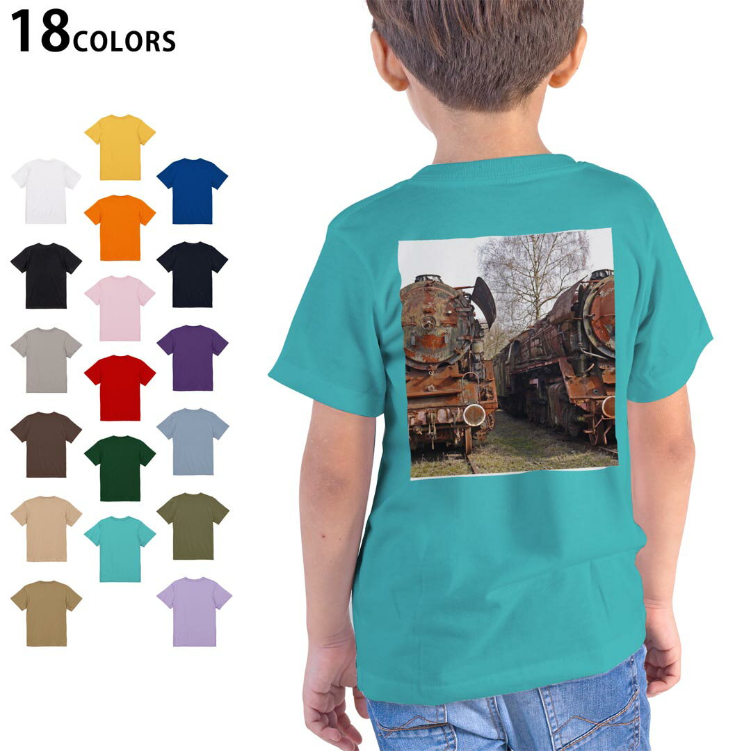 Other - 選べる18カラー Tシャツ キッズ 半袖 ホワイト グレー デザイン 90 100 110 120 130 140 150 160 Tシャツ ティーシャツ T shirt 023532 機関車　電車　写真