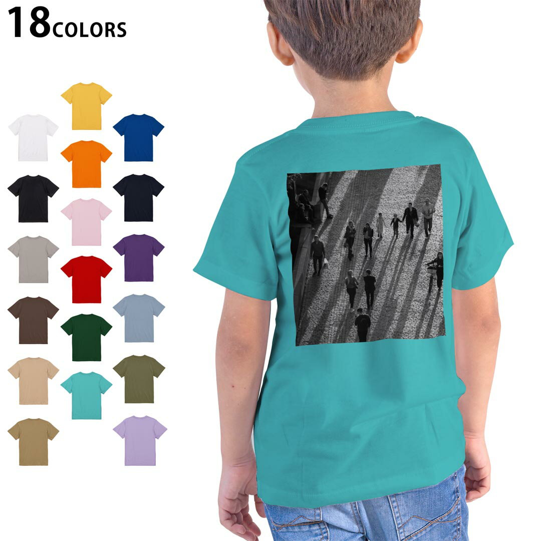 選べる18カラー Tシャツ キッズ 半袖 ホワイト グレー デザイン 90 100 110 120 130 140 150 160 Tシャツ ティーシャツ T shirt 023670 写真　モノクロ　人物