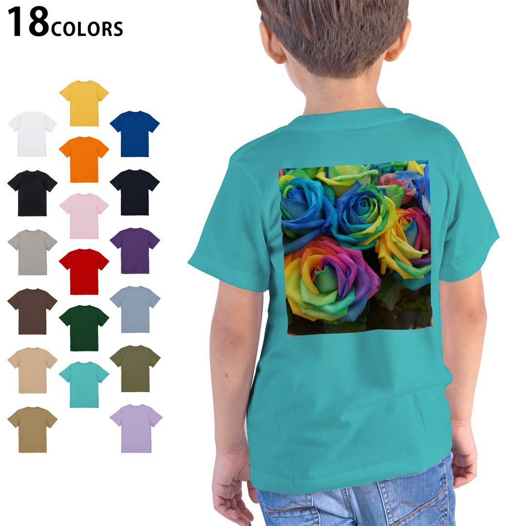 T-Shirts （Short Sleeve） - 選べる18カラー Tシャツ キッズ 半袖 ホワイト グレー デザイン 90 100 110 120 130 140 150 160 Tシャツ ティーシャツ T shirt 023739 花　フラワー　バラ