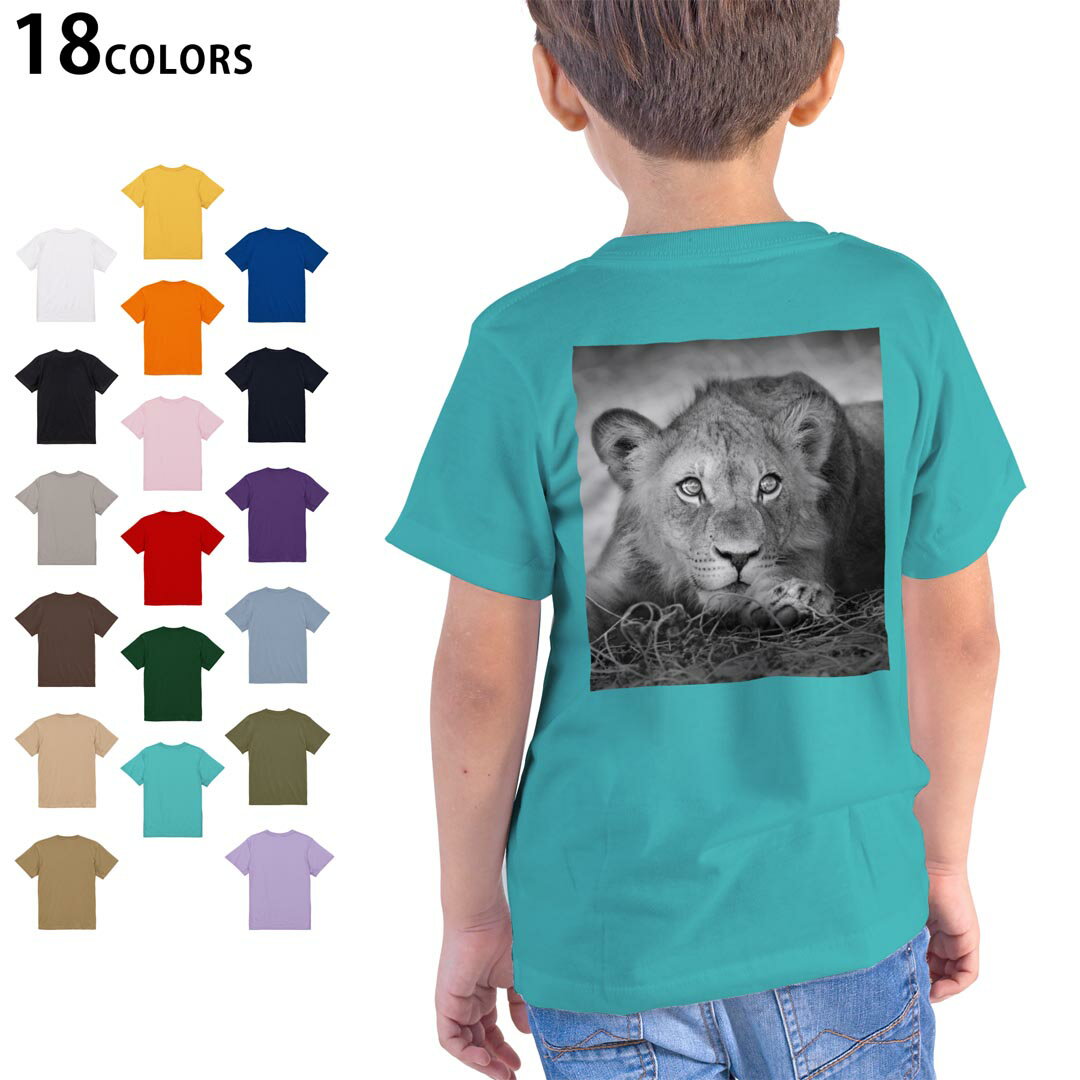 Other - 選べる18カラー Tシャツ キッズ 半袖 ホワイト グレー デザイン 90 100 110 120 130 140 150 160 Tシャツ ティーシャツ T shirt 007626 写真　モノクロ　ライオン