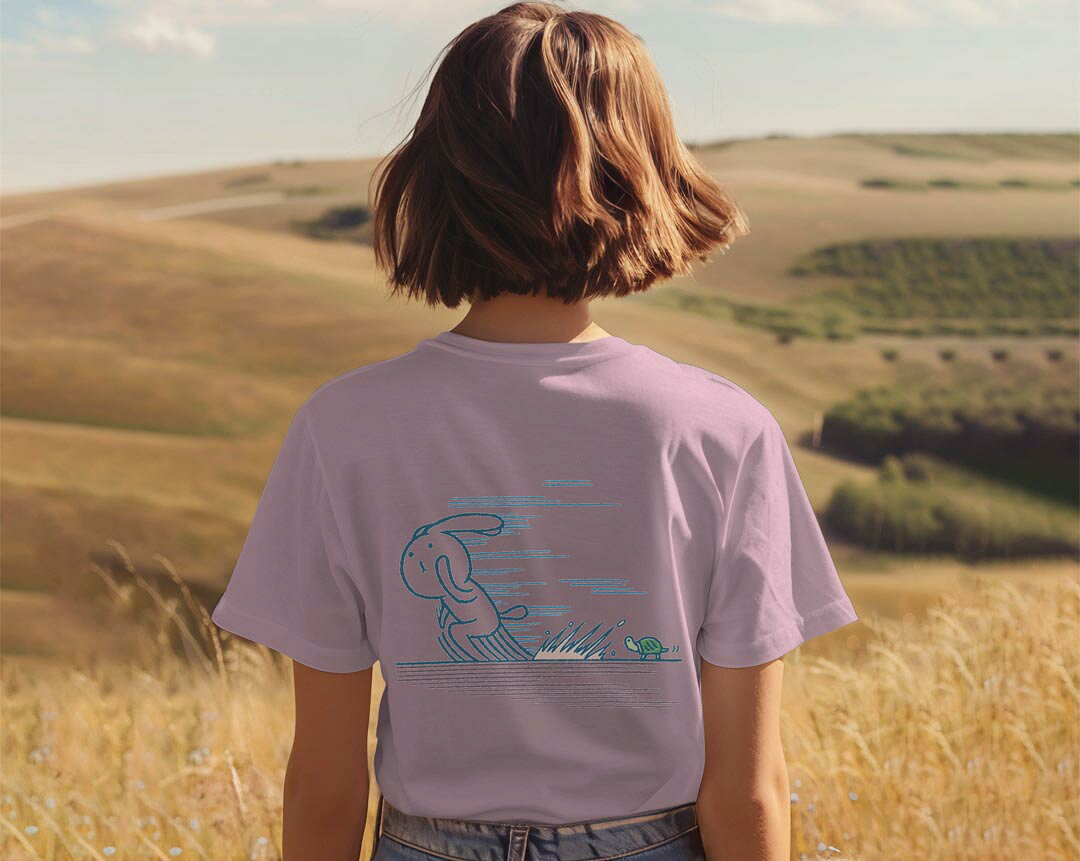 選べる18カラー Tシャツ キッズ 半袖 ホワイト グレー デザイン 90 100 110 120 130 140 150 160 Tシャツ ティーシャツ T shirt 008928 うさぎ　亀　イラスト