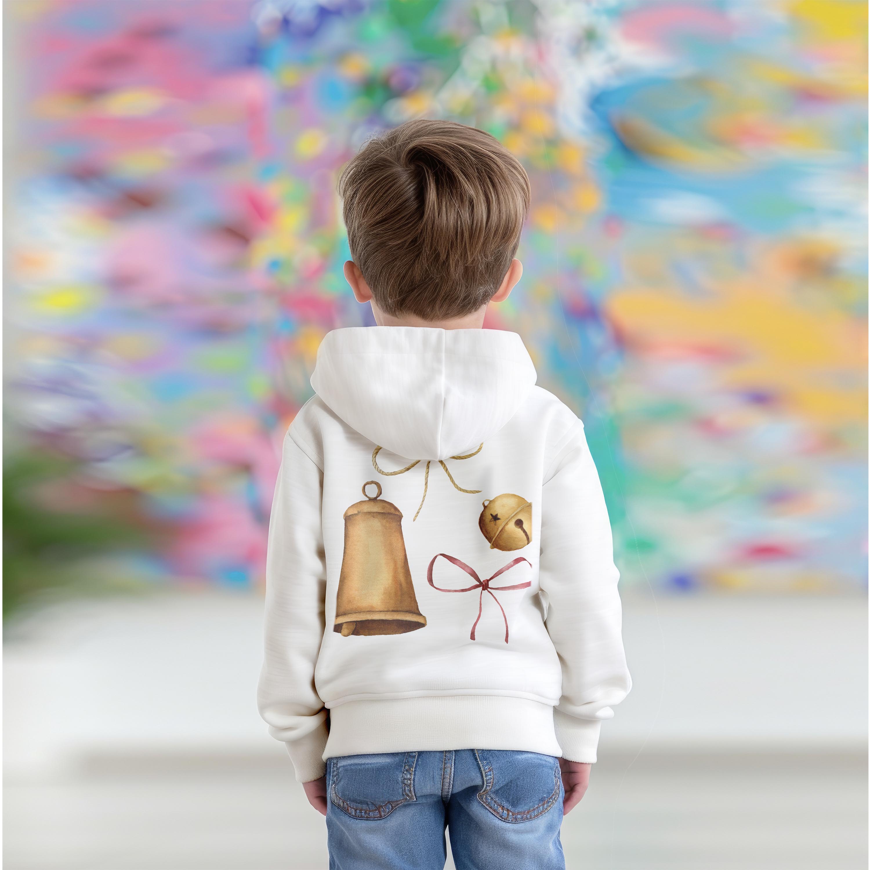 選べる6カラー パーカー スウェット バックプリントキッズ 男女兼用 男の子 女の子 ユニセックス unisex 長袖 デザイン　リブ 110 130 150 parker sweat 015874 ベル　クリスマス　鈴