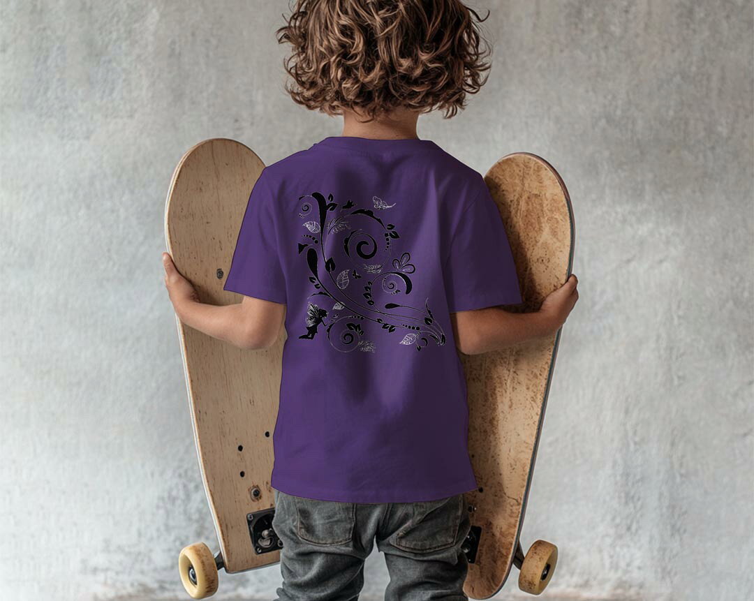 kabeコレの選べる18カラー Tシャツ キッズ 半袖 ホワイト グレー デザイン 90 100 110 120 130 140 150 160 Tシャツ ティーシャツ T shirt 009255 植物　モノクロ　白　黒｜アングル2