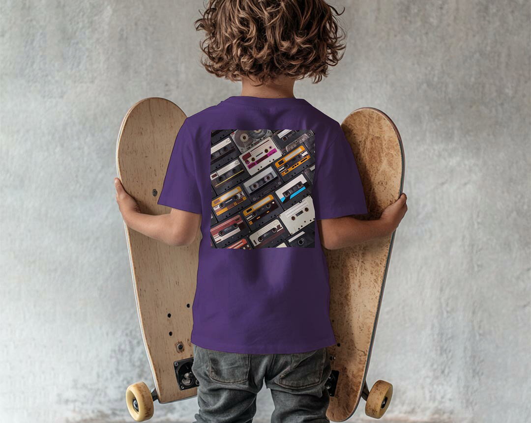 選べる18カラー Tシャツ キッズ 半袖 ホワイト グレー デザイン 90 100 110 120 130 140 150 160 Tシャツ ティーシャツ T shirt 012915 ラジカセ　音楽　カセット