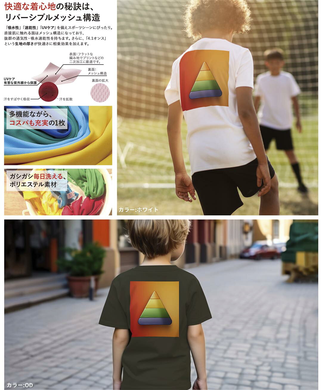 ドライTシャツ バックプリント 選べる18カラー tシャツ キッズ 半袖 速乾 UV デザ...