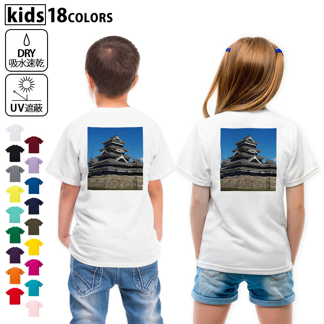 Print - ドライTシャツ バックプリント 選べる18カラー tシャツ キッズ 半袖 速乾 UV デザイン 120 130 140 150 160 Tシャツ ティーシャツ T shirt　008625 写真　城　空　青　ブルー