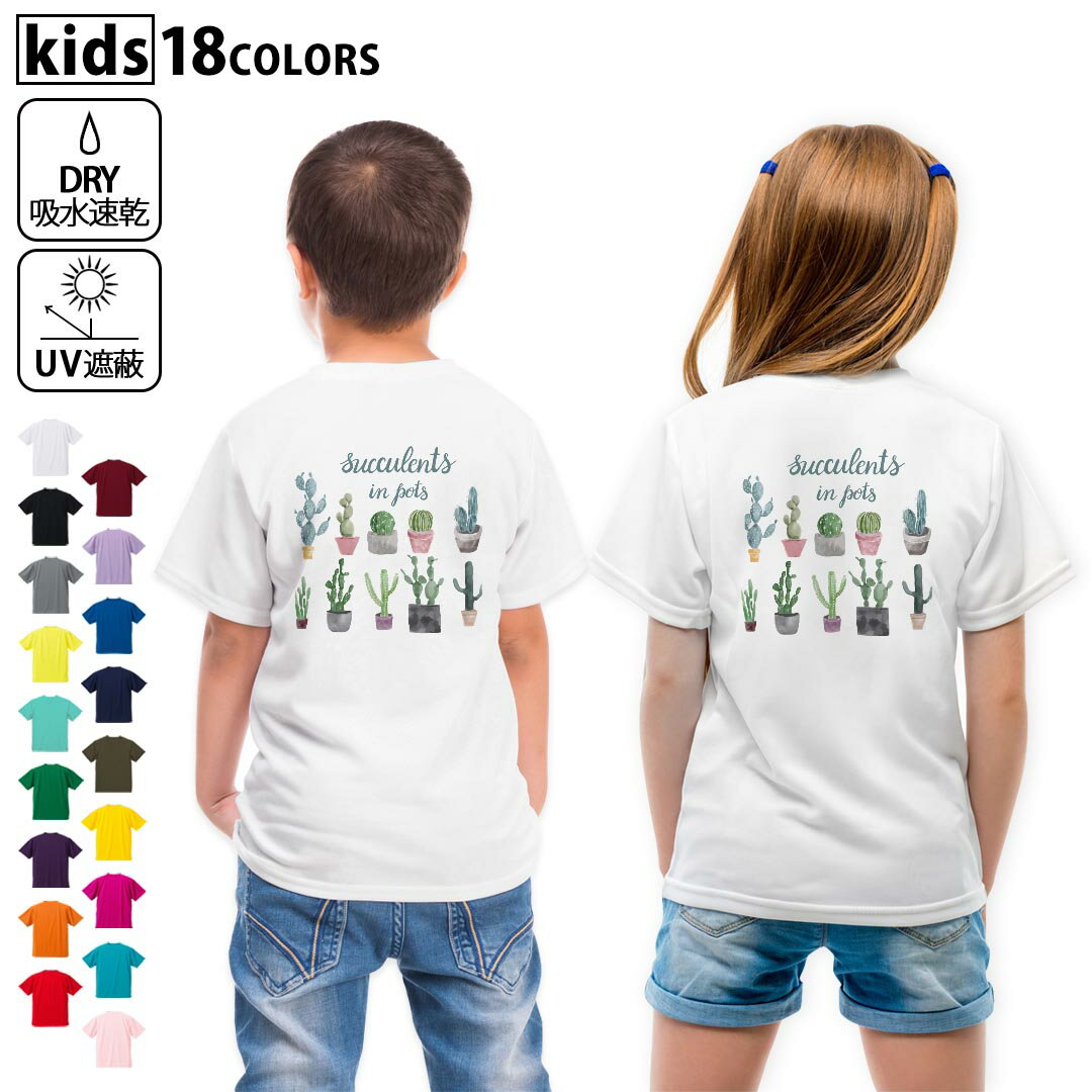 ドライTシャツ バックプリント 選べる18カラー tシャツ キッズ 半袖 速乾 UV デザイン 120 130 140 150 160 Tシャツ ティーシャツ T shirt 015908 サボテン 多肉植物