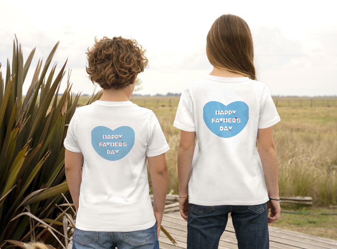 キッズ バックプリント ドライTシャツ ホワイト 半袖 4.1オンス トレーニング スポーツ ジム 運動会 ドライアスレチック UVカット 紫外線遮蔽 吸水速乾 120 130 140 150 160 012980 父の日　ハート　英語