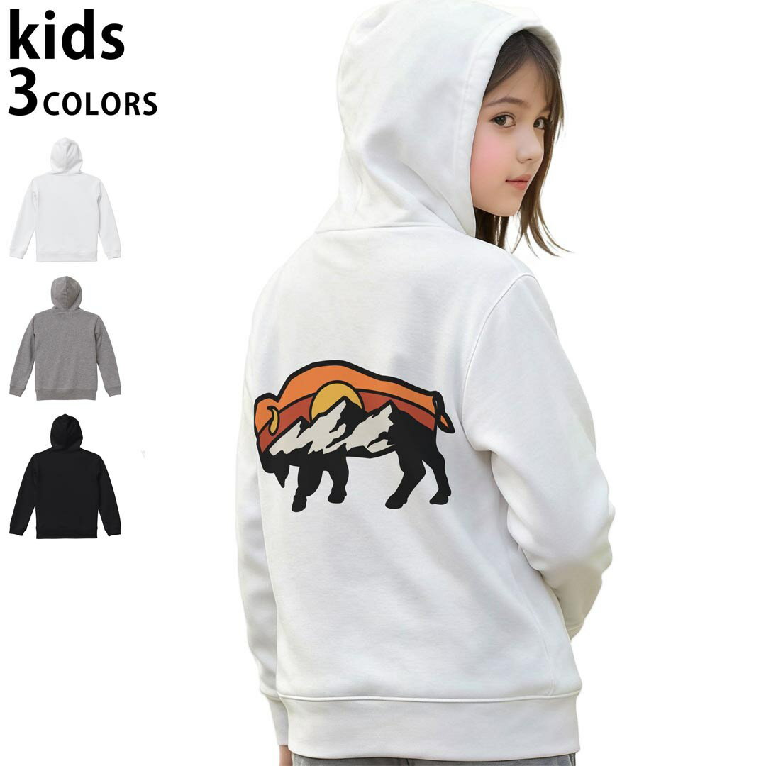 選べる3カラー パーカー スウェット バックプリントキッズ 男女兼用 男の子 女の子 ユニセックス unisex 長袖 デザイン リブ 110 130 150 parker sweat 032268 バッファロー