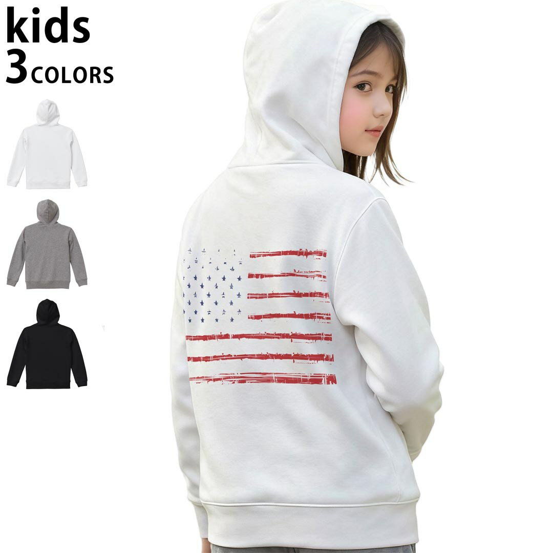 選べる3カラー パーカー スウェット バックプリントキッズ 男女兼用 男の子 女の子 ユニセックス unisex 長袖 デザイン リブ 110 130 150 parker sweat 011650 アメリカ　外国　国旗