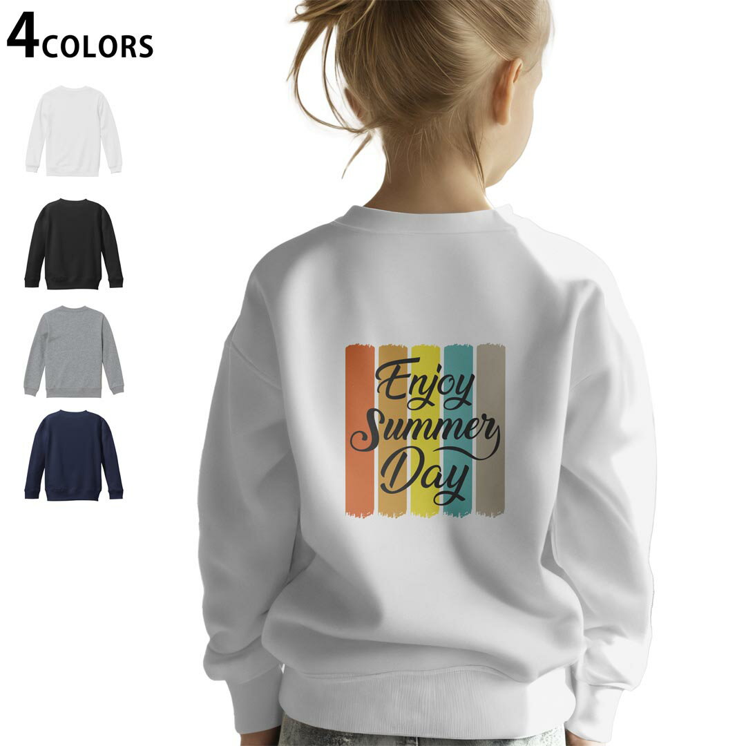 選べる3カラー バックプリント スウェットレーナー キッズ 男女兼用 男の子 女の子 ユニセックス unisex 長袖 デザイン リブ ホワイト ブラック 白 黒 グレー ネイビー 110 130 150 trainer sweat 035649 夏 summer 英語 文字